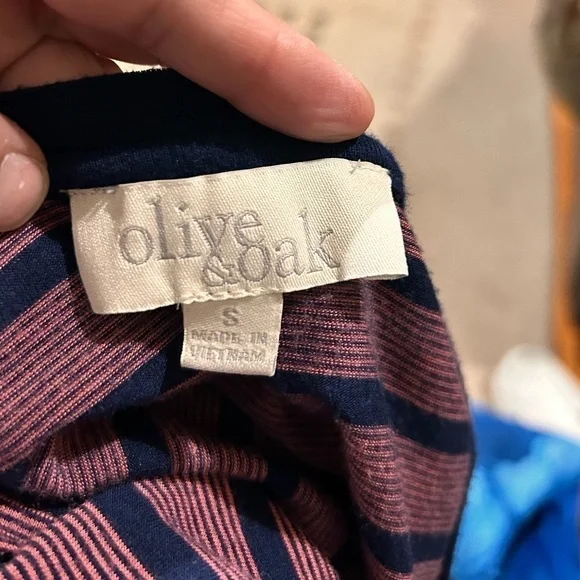 Olive & Oak Navy & Pink Striped Cinched Waist Jersey Dress size small - Picture 8 of 9